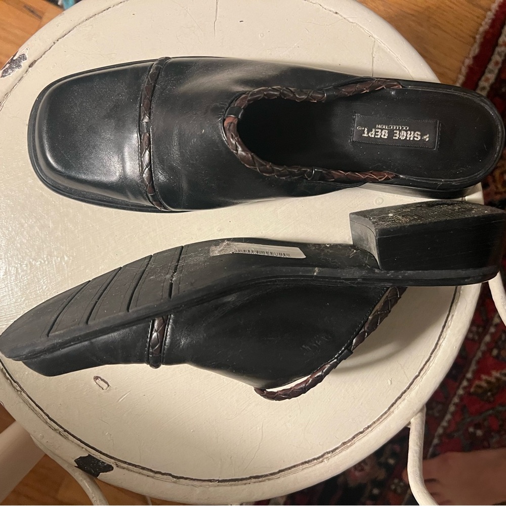 Black Leather Slip-On Mules